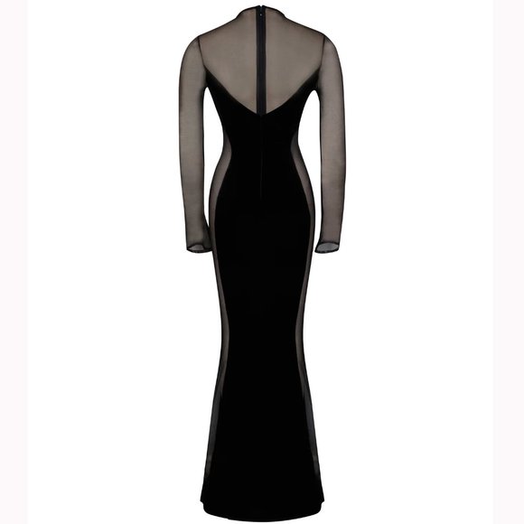 💥INSANELY BEAUTIFUL💥Miss Circle Paislee Black Velvet & Mesh Long Sleeve Gown - Picture 9 of 16